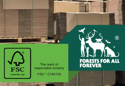 FSC Logo with Cardboard in Background